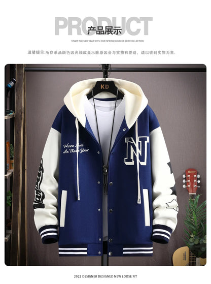 2023 Trendy Hip Hop Hooded Baseball Uniform Unisex Lightweight Sportswear Jacket Men's Bomber Jackets Autumn Coat Letter Printed