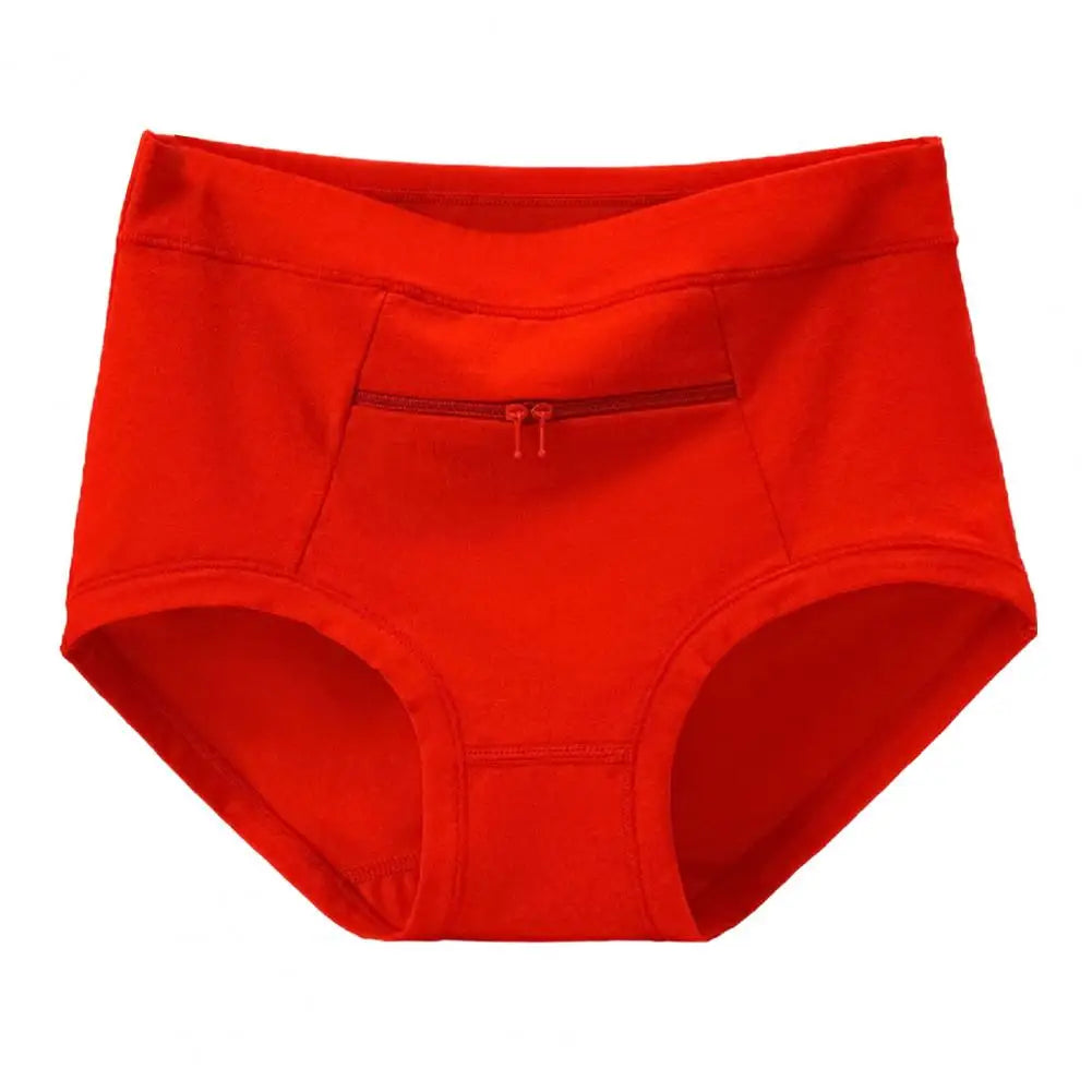 Women Underwear Solid Color Zipper Pocket High Waist Seamless Stretch Panties Cotton Middle-aged Mom Grandma Brief Underpants