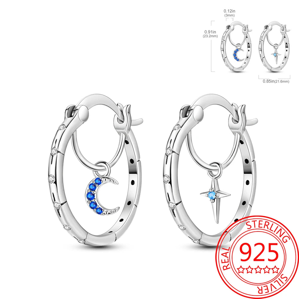 Fashionable 925 Sterling Silver Asymmetric Star Moon Earrings On The Inner Side Women's Anniversary Party Jewelry Accessories