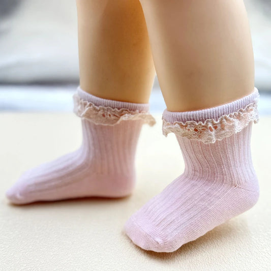 3/5Pair/Lot New Baby Children's Non-slip Autumn Winter Cotton Socks Solid Color Baby Foot Socks Girls Breathable Ruffled Socks