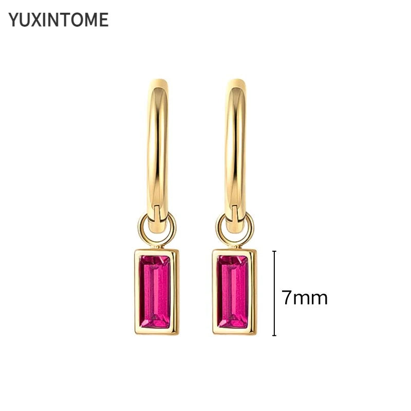 925 Silver Ear Needle Rose Red Hoop Earrings For Women Exquisite Water Drop/Flower/Heart Crystal Piercing Huggie Earring Jewelry