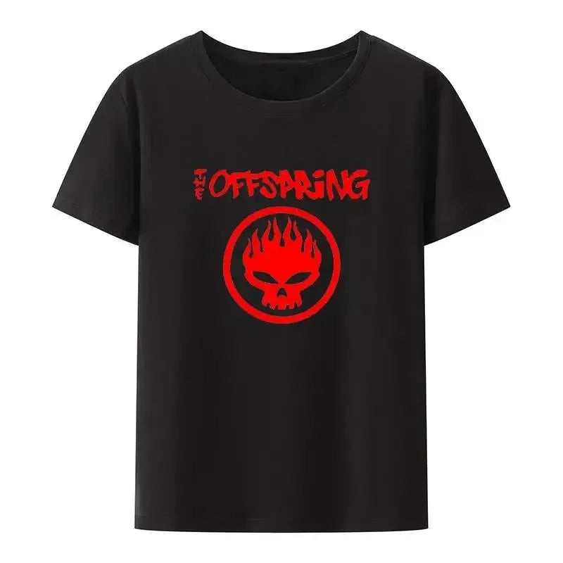 Flame Skull Head Punk Print TShirt Women and Men The Offspring Band Hip-hop Streetwear Fashion Cool Camisetas Plus Size Tops