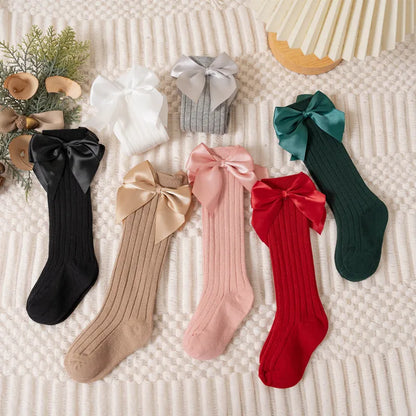 Baby Girls Socks Autumn Winter Kids Big Bow Knee High Long Soft Cute Kids Christmas Sock Cotton Red Newborn Socken For 0-8 Years