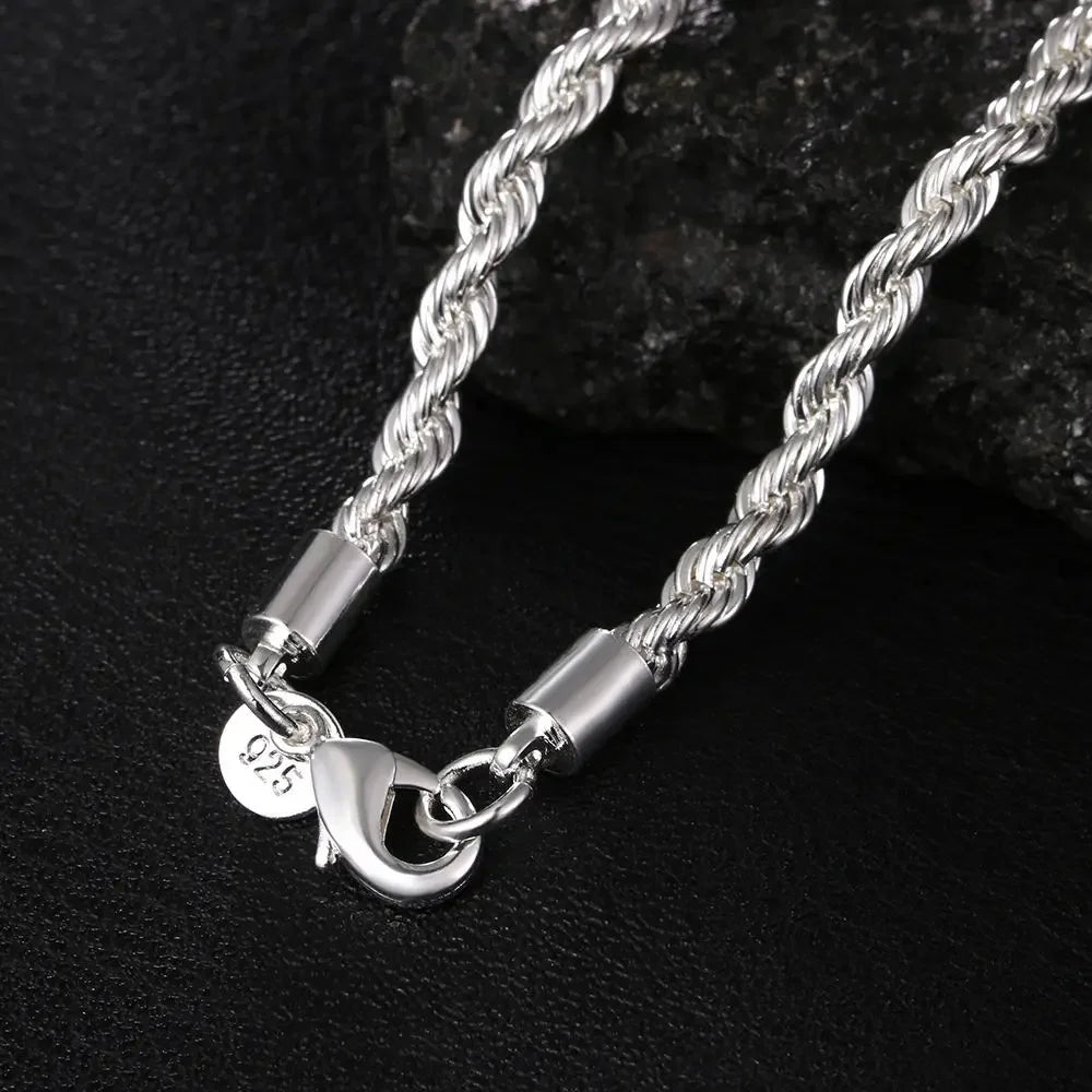 925 Sterling Silver 2/3/4MM 16-24 Inches Rope Chain Necklace For Men Women Fashion Punk Wedding Party Gifts Jewelry