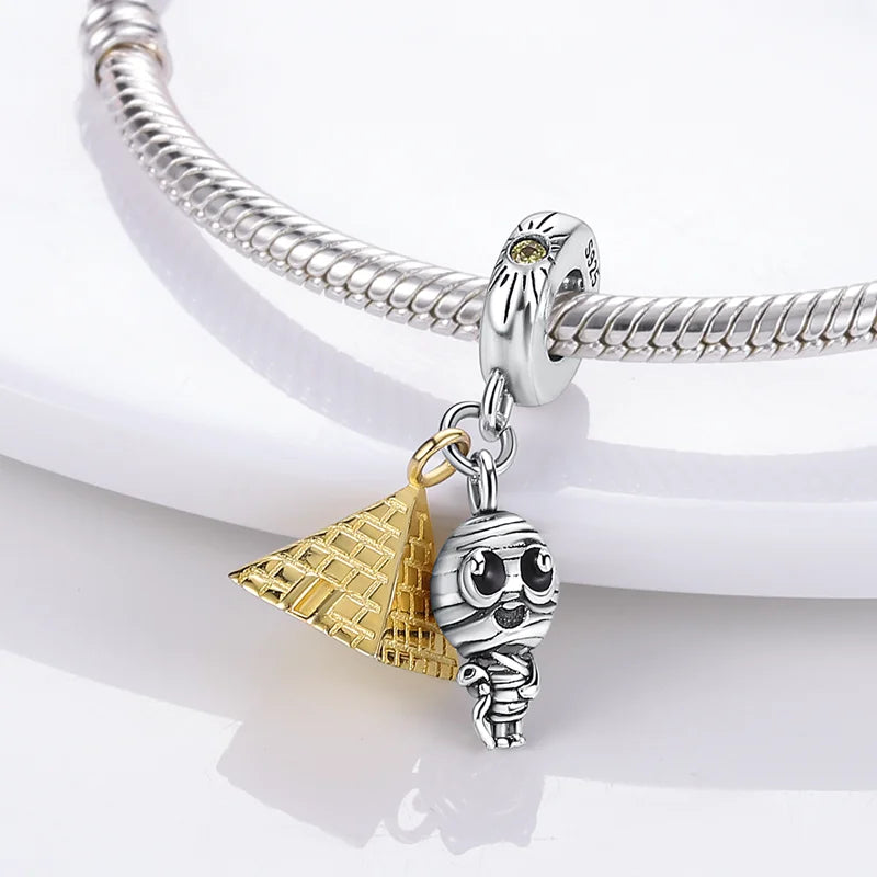 Pyramid Mum Dangle Charm Fit Bangle Bracelet 925 Sterling Silver Cleopatra Pharaoh Charms Beads Pendant Silver Original Jewelry