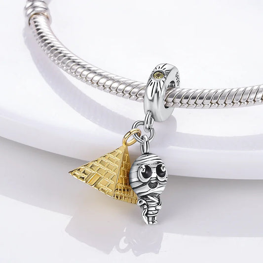 Pyramid Mum Dangle Charm Fit Bangle Bracelet 925 Sterling Silver Cleopatra Pharaoh Charms Beads Pendant Silver Original Jewelry