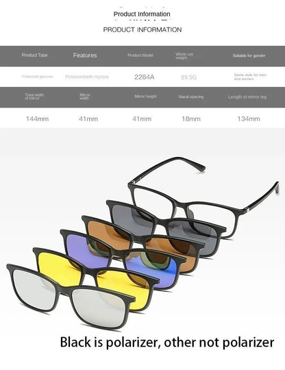 6 In 1 Custom Men Women Polarized Optical Magnetic Sunglasses Clip Magnet Clip on Sunglasses Polaroid Clip on Sun Glasses Frame