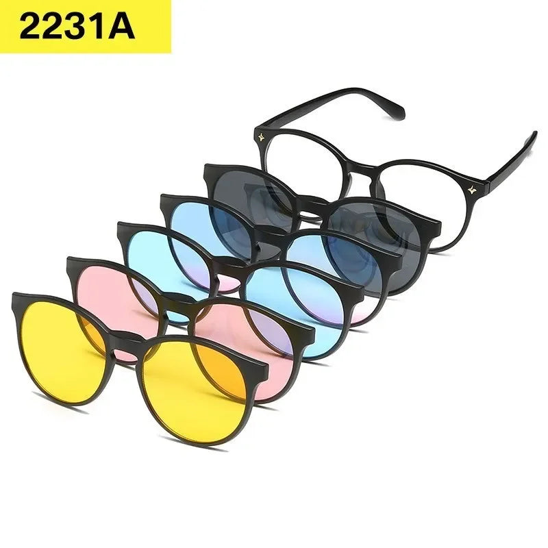 6 In 1 Custom Men Women Polarized Optical Magnetic Sunglasses Clip Magnet Clip on Sunglasses Polaroid Clip on Sun Glasses Frame