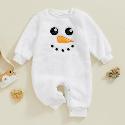 Baby Snowman Costume Christmas Jumpsuit Fall Winter Long Sleeve Round Neck Plush Rompers for Newborn Boys Girls 3-18Months