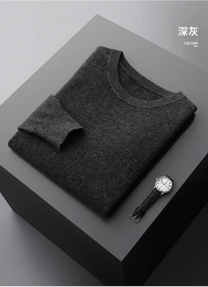 MVLYFLRT 100% Pure Merino Wool Sweater Men's Round Neck Pullover Tops Autumn Winter Thin Solid Color Sweater Versatile Basic