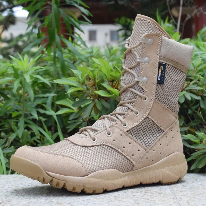 Light Men Combat Ankle Boots Waterproof Lace Up Tactical Boot Fashion Mesh Motorcycle Boots Men's Work Shoes 47 48