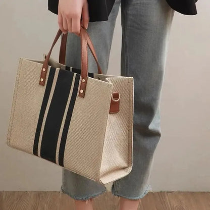 Casual Canvas Stripe Pattern Large Capacity Multifunction Travel Bag Student School Bags Women Daily Totes