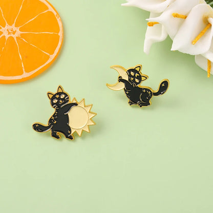 Black Cat Enamel Pin Custom Animal Star Moon Brooches Lapel Badge Bag Cartoon Reading Jewelry Gift for Friends Custom Wholesale