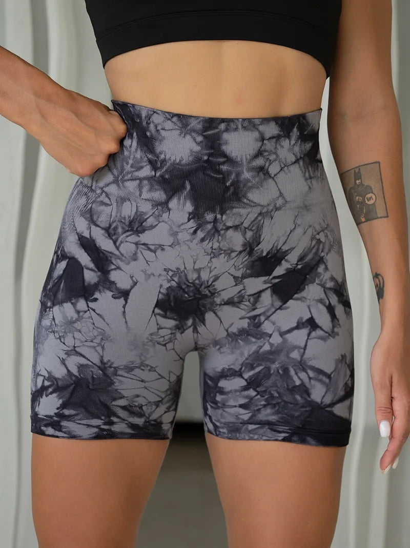 CHRLEISURE Push Up Gym Sport Shorts Women Seamless Summer Fitness Tie-Dye Cycling Shorts High Waist Sexy Short Pants