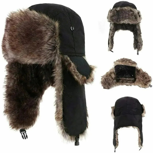 Men's Winter Trapper Aviator Trooper Earflap Warm Russian Waterproof Ski Hat Bomber Cap Russian Warm Ear Protectors Hats