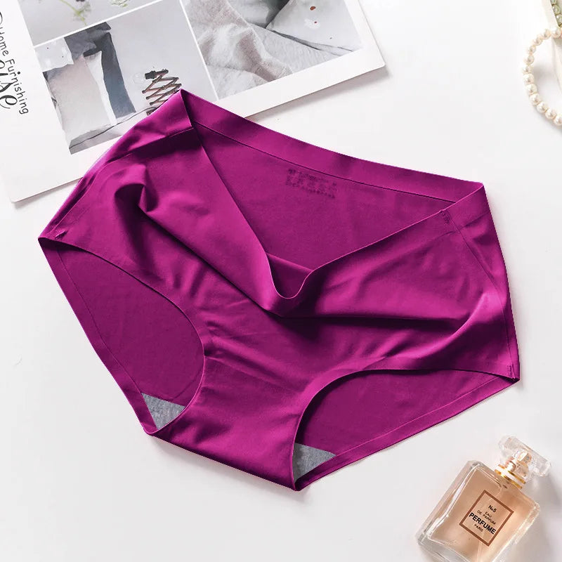 5Pcs Plus Size Panties Women's Underwear Seamless Ice Silk Cooling Fabric Simple Briefs Girls Sexy Lingeries Female Solid Color