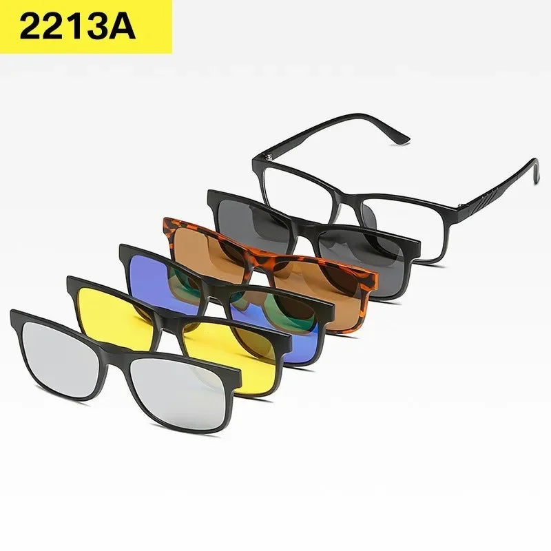 6 In 1 Custom Men Women Polarized Optical Magnetic Sunglasses Clip Magnet Clip on Sunglasses Polaroid Clip on Sun Glasses Frame