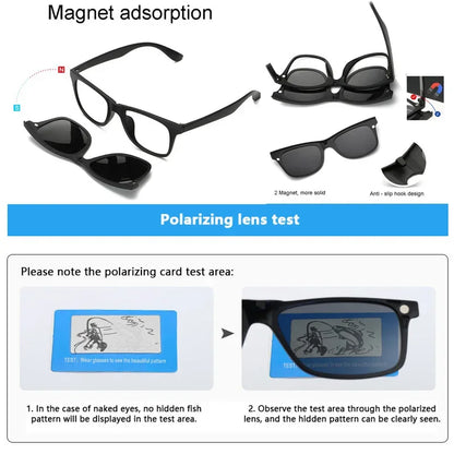 6 In 1 Custom Men Women Polarized Optical Magnetic Sunglasses Clip Magnet Clip on Sunglasses Polaroid Clip on Sun Glasses Frame