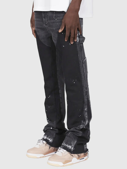 Y2k Jeans Men Painting Patch Baggy Stacked Jeans Fashion Work Wear Popular Stretch Patch Denim Stacked Flare Jeans Pants