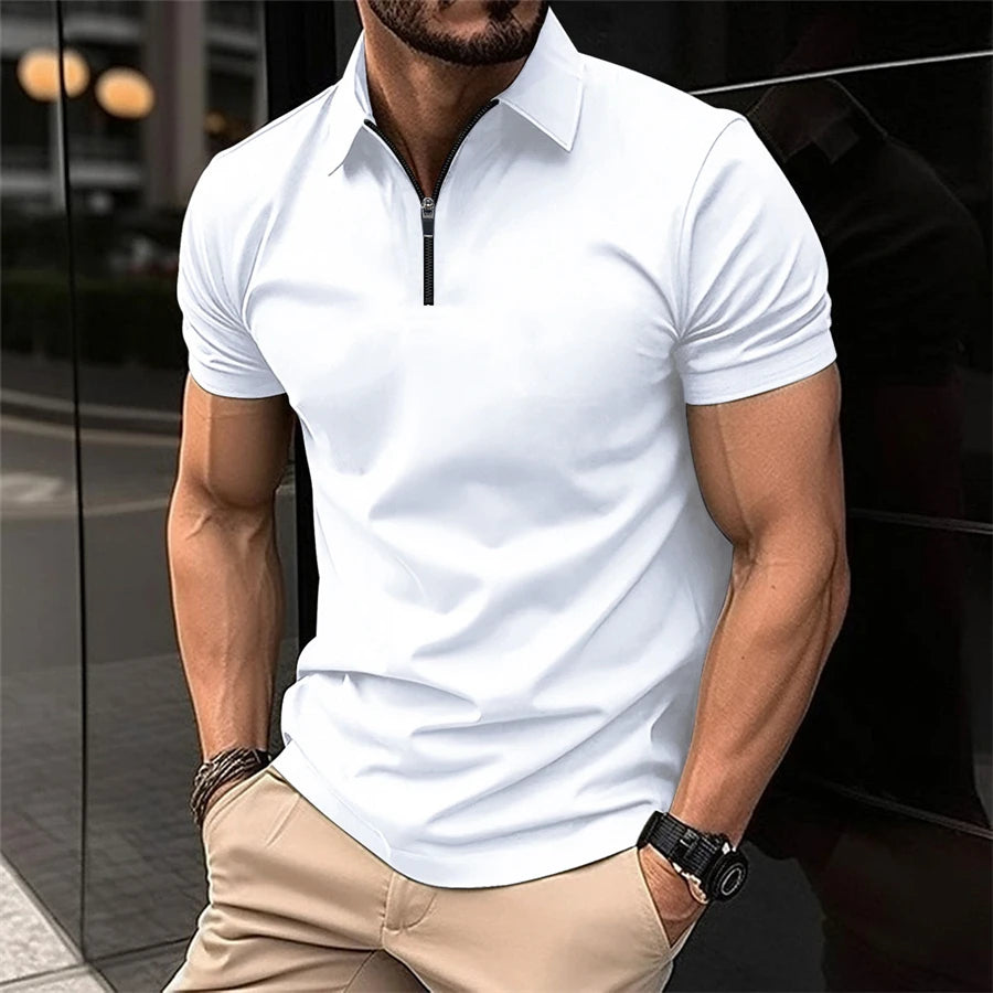 Summer Men's Solid Color Polo Shirt Short Sleeve Lapel Button Tshirts for Men Casual Streetwear Lightweight Jogging Tops