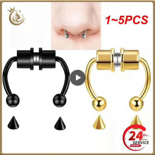 1~5PCS Stainless Steel Magnet Nose Ring Horseshoe Ring Nose Clip Non-pierced Nose Hoop Magnetic Nose Nail piercing nariz