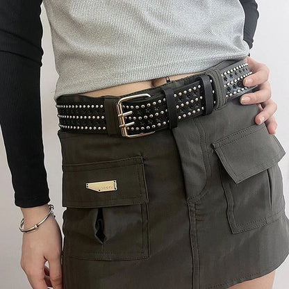 Rivet Hollow Bullet Decoration Belt Fashion Ladies Leather Studded Gift Man's Goth Rock Wild Adjustable Women Punk Black Belt