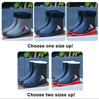 New Fashion Rain Boots for Men Mid-calf Non-slip Waterproof Rain Boots Car Washing Fishing Leisure Work Rubber Shoes with Cotton