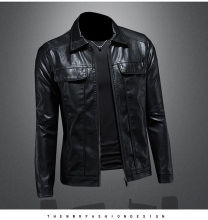 Men's Jacket Spring and Autumn Handsome Solid Color Collar Motorcycle Leather Coat Slim Fashion Leather Jacket M-5XL