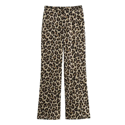 TRAF 2024 Woman Leopard Pants Y2k Animal Print High Waist Pants Women Vintage Casual Baggy Pants Summer Women's Trousers