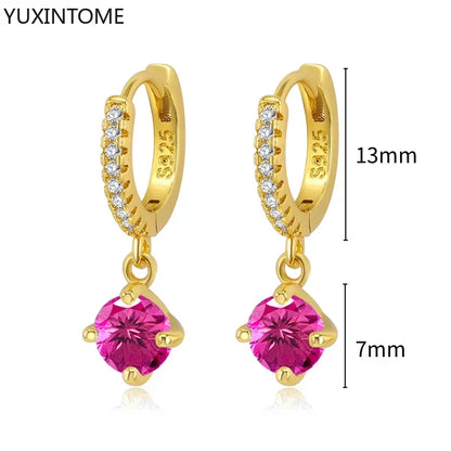 925 Silver Ear Needle Rose Red Hoop Earrings For Women Exquisite Water Drop/Flower/Heart Crystal Piercing Huggie Earring Jewelry