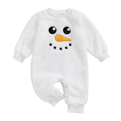 Baby Snowman Costume Christmas Jumpsuit Fall Winter Long Sleeve Round Neck Plush Rompers for Newborn Boys Girls 3-18Months