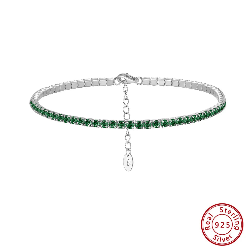 ORSA JEWELS Luxury 925 Sterling Silver Green 4A CZ Tennis Bracelet for Women Adjustable 2mm Zircon Tennis Bracelet Jewelry SB191