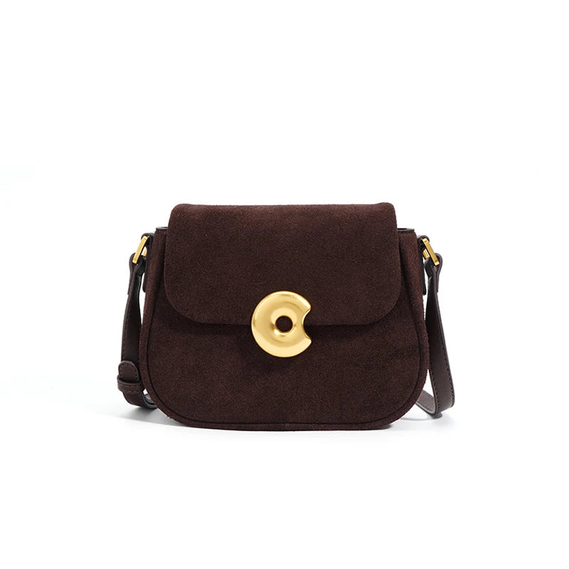 2024 Autumn New Style Women Mini Saddle Bag Ladies Retro Suede Leather Messenger Female Frosted Leather Cross-body Shoulder Bag