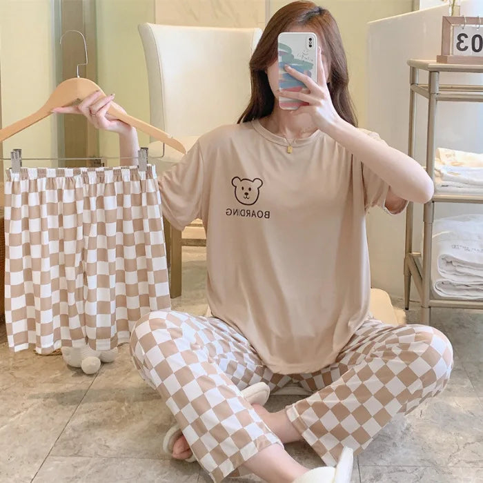 New women's summer three-piece pajamas homewear women short-sleeved trousers cartoon leisure women's homewear pajamas set