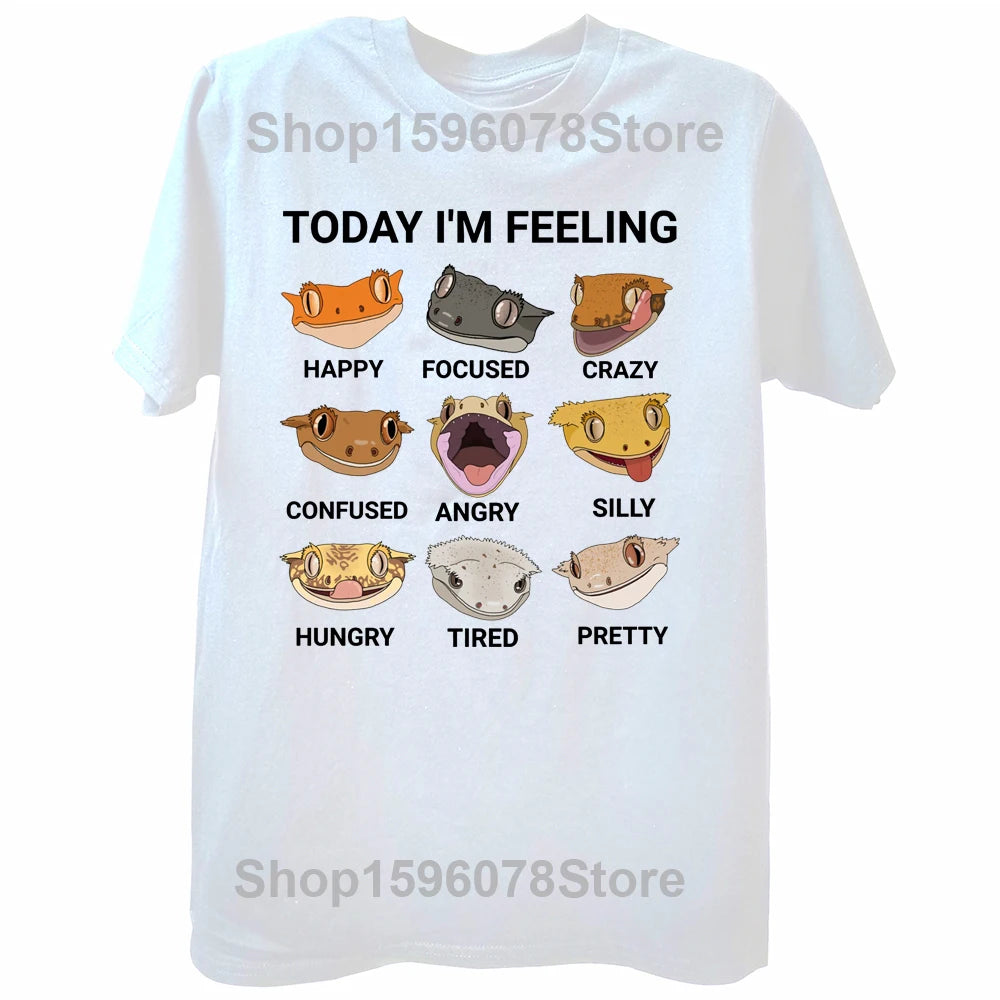 Funny Today I'm Feeling Crested Gecko T Shirts Summer Style Graphic Cotton Streetwear Short Sleeve Birthday Gifts T-shirt Men