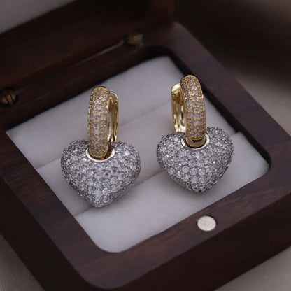 South Korea new design fashion jewelry 14K gold plated color zircon love pendant earrings luxury women's party accessories