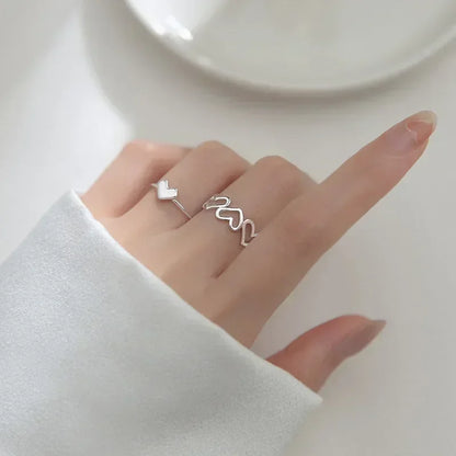 Silver Plated Unique Lines Ring For Women Jewelry Finger Adjustable  Vintage Ring For Party Birthday Gift Fashion Jewelry