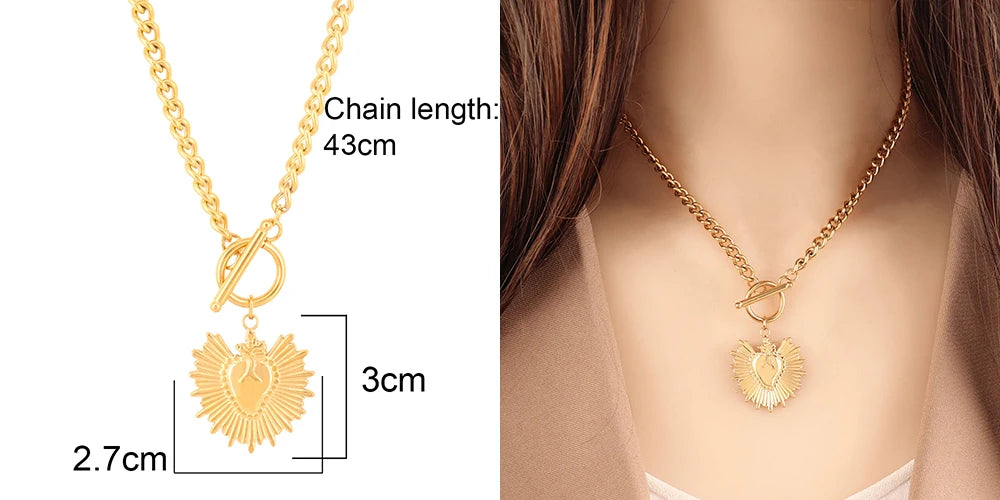 316L Stainless Steel Necklace Heart Pendant Necklace for Women 18K Gold Plated Trendy Moon Charm Necklace Waterproof Jewelry