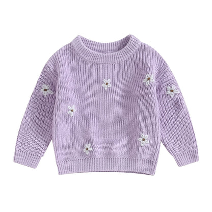 Baby Girl Autumn Fall embroidery Sweater Long Sleeve Crew Neck Flower Winter Warm Knit Pullover Sweater Infant Clothes