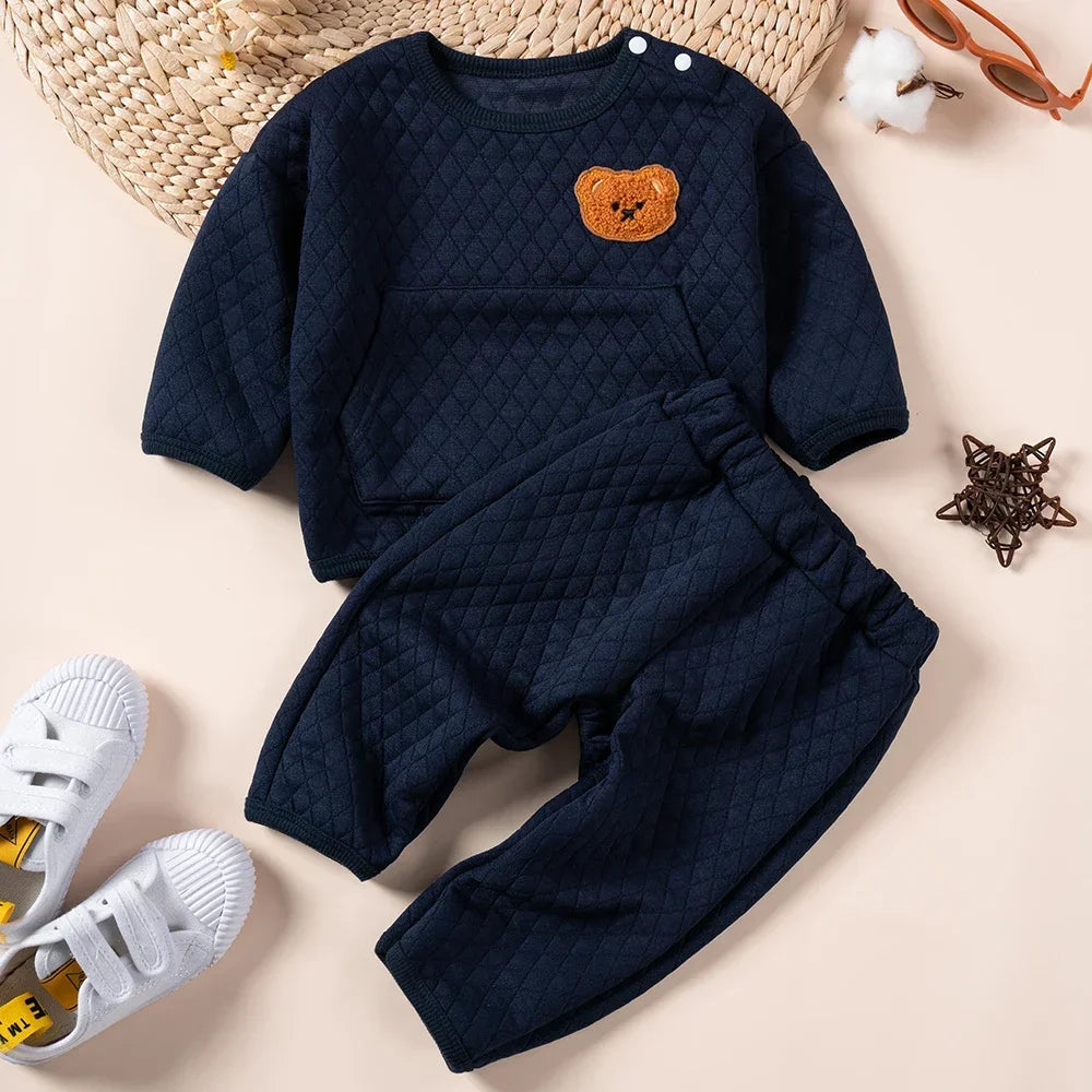 Baby Suit Cartoon Bear Sweater+Pants 2pcs Clothes Sets Newborns Boys Girls Cute Solid Sweatshirt Outfits 0-24M