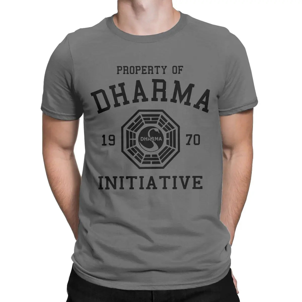 Men's Dharma Initiative T Shirts 1977 Tv Show Lost Cotton Clothes Novelty Short Sleeve Round Collar Tee Shirt Big Size T-Shirt