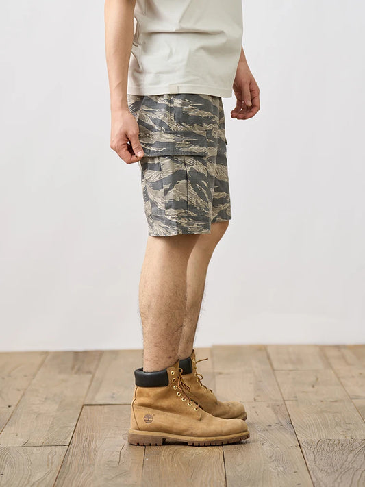 SIMWOOD 2024 Summer New Oversize 270gsm 100% Cotton Fabric Enzyme Washed Vintage Camouflage Cargo Shorts Men Outdoor Shorts