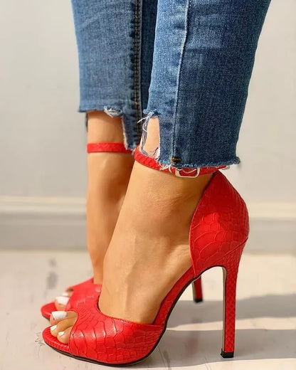 Summer Women High Heel Sandals Solid Open-toe Stiletto Ankle Strap Temperament Female Shoes Sexy Red Black Sandalias Mujer