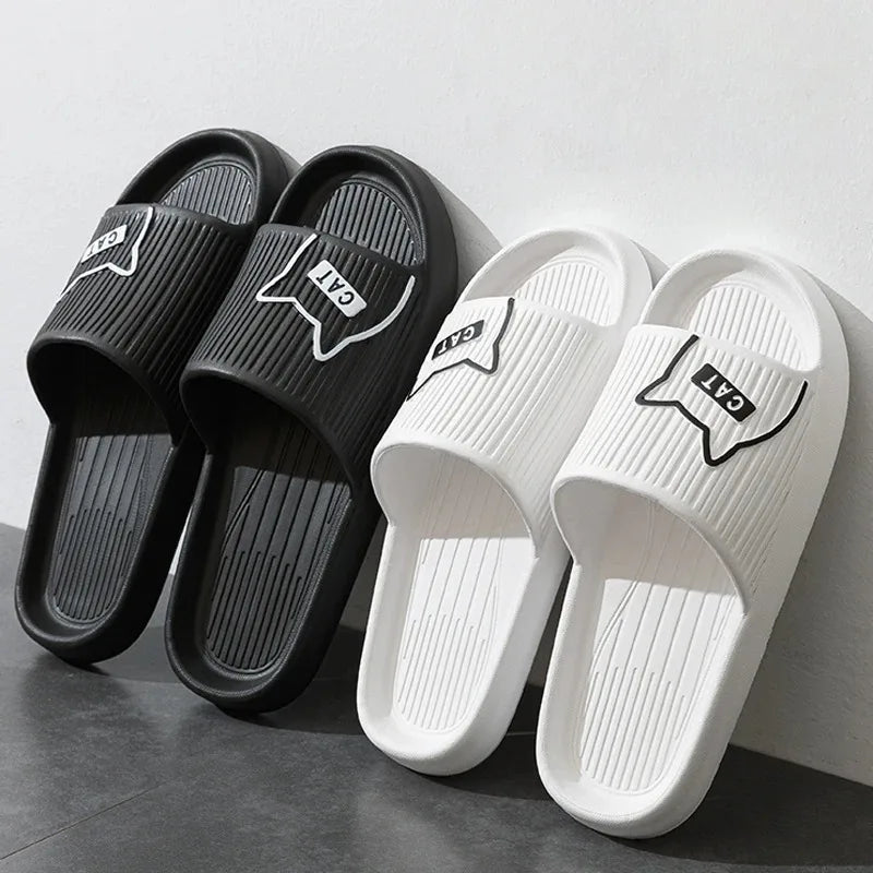 Summer Cartoon Cat Couple Home Shoes Non-slip Flat Slides Lithe Sandals For Women Men Slippers Male Indoor Flip Flops