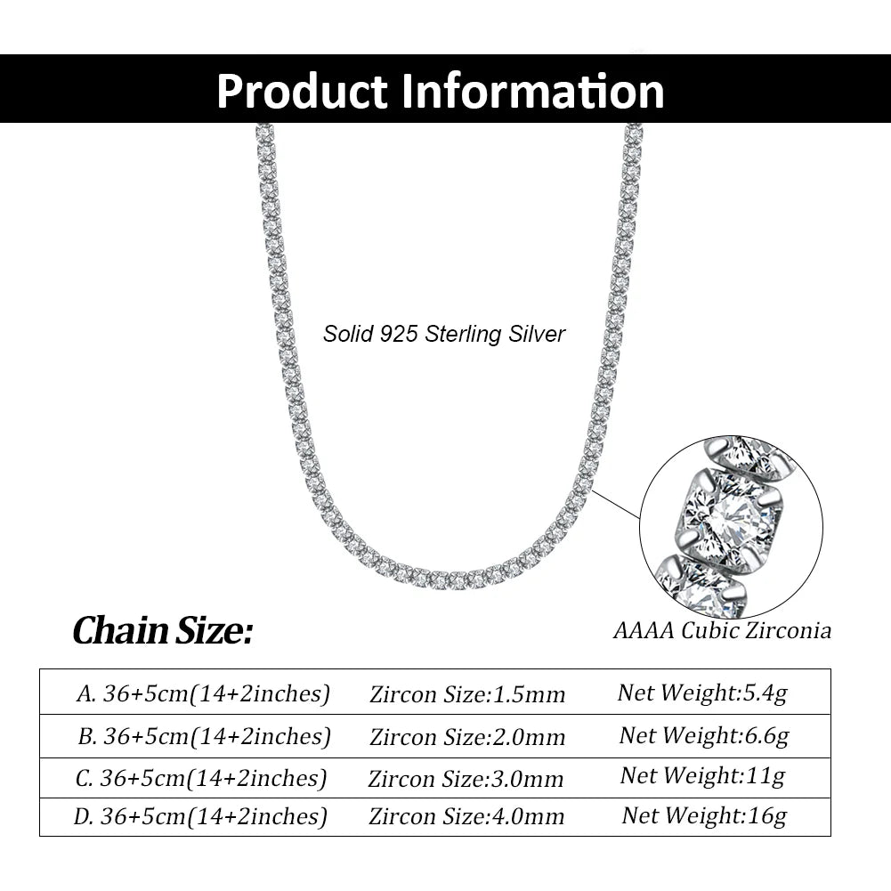 ORSA JEWELS 2mm 3mm 4mm 5mm Full Tennis Necklace Genuine 925 Sterling Silver 8A Clear CZ Cubic Zirconia Neck Chain Lobster Clasp