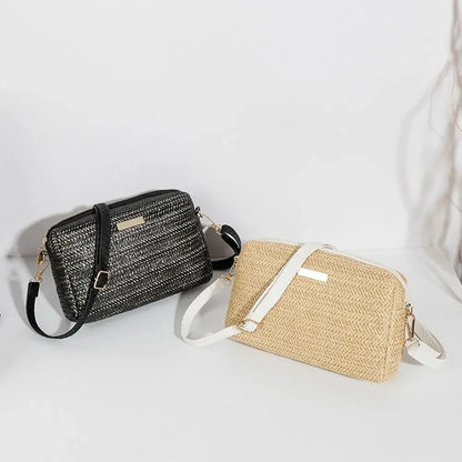 5 Colors Womens Cross Body Bag Soft Woven Straw Knitted Shoulder Bags Bohemia Beach Bag Small Solid Mobile Phone Coin Purse