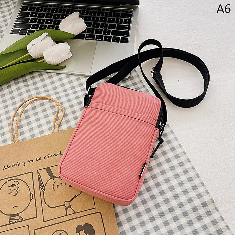 Simple Trendy Macaron Solid Color Shoulder Crossbody Canvas Bag Versatile Fashion Zero Wallet Samll Square Phone Bags For Girls