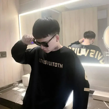 Sweatshirts for Man White Hoodieless Crewneck Top Pullover Men's Clothing Black Round Neck Graphic Emo Streetwear Korean Style