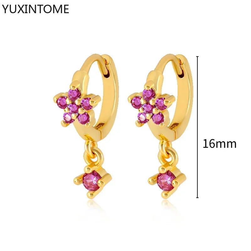 925 Silver Ear Needle Rose Red Hoop Earrings For Women Exquisite Water Drop/Flower/Heart Crystal Piercing Huggie Earring Jewelry