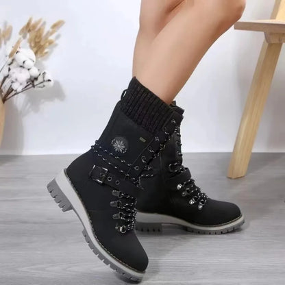 2024 Winter Outdoor Shoes for Women Side Zip Women's Mid-Calf Boots Square Heel Casual Women's Shoes Med Heel Ladies Boots